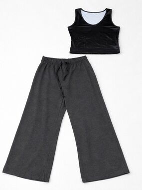 Women’s Lounge Set Gray Cropped Tank Top with Wide-Leg Sweatpants Size L
